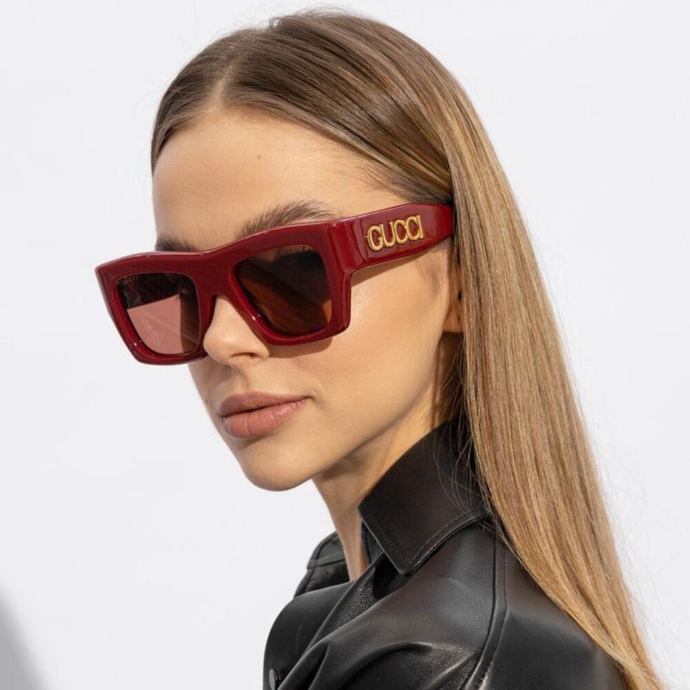 Gucci GG1772S 003 Sunglasses Burgundy Square Frame, Brown Lenses